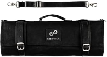 EVERPRIDE Waxed Canvas and Genuine Leather Trim Chef Knife Roll Bag Holds 12 Knives and Cooking Tools Durable, Large Knife Case Elegant Chef Bag for Professional Cooks and Students