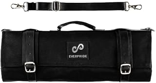 EVERPRIDE Waxed Canvas and Genuine Leather Trim Chef Knife Roll Bag Holds 12 Knives and Cooking Tools – Durable, Large Knife Case – Elegant Chef Bag for Professional Cooks and Students