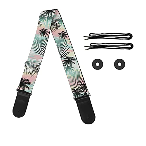 Horeset Tropical Floral Print Guitar Strap With Leather Ends,Adjustable Length Soft Comfortable Polyester Fabric Strap For Women Men #TOP13