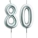 eusbon 80th Candle for Cake Decoration, Number 80 Birthday Candle for Birthday Party, Wedding Anniversary, 7cm Silver Big Size Number Candles