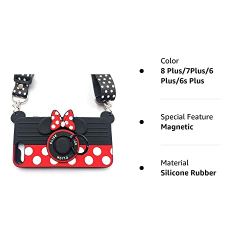 Pet Ahgk For Iphone 8Plus Case 7Plus Case 6 Plus Case 6Splus Case Minnie Phone Case 3D Cute Camera Design Soft Silicone Case With Rotating Metal Bracket Lanyard,Gifts For Girls And Ladies 5.5In #TOP7