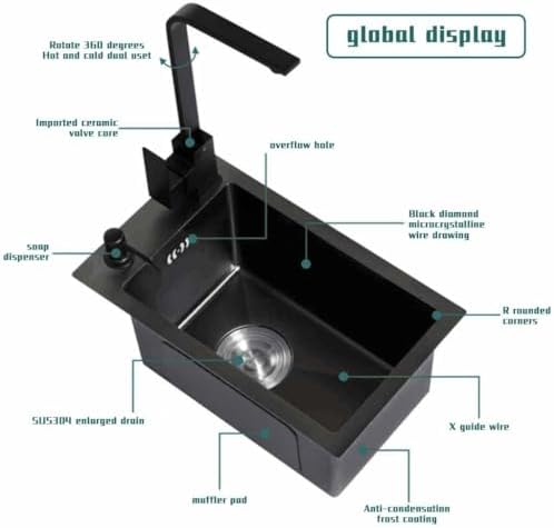 304 Stainless Steel Square Bar Sink with Soap Dispenser - Compact 38x30cm Kitchen Dishwashing Sink for Home, Durable, Stylish, Space-Saving Design, Easy to Clean