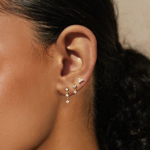 Image of Gold Plated Earrings for Women, 14k Gold Plated Earring Stack Hypoallergenic Pearl Drop Earring Dainty Earrings for Women Trendy Cute Small Huggie Hoop Earring Fashion Womens Jewelry