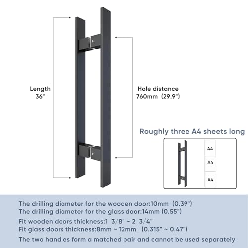 BARNSMITH 36" Barn Door Push Pull Handle, Back-to-Back Door Handle, Black by BARNSMITH - Used condition - Image 2