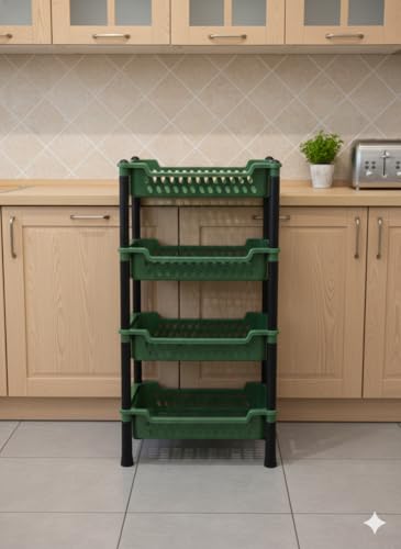 Image of AIR Force 4 Layer Kitchen Rack Stand Plastic Countertop Rack for Kitchen Fruit Vegetable Storage Basket Modern Organizer Shelf Cart Kitchenware Food, Snacks, Bottles, Toys