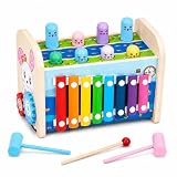 【Jouet Bébé Montessori 】：Ce jouet bébé Montessori 3 an réunit 4 activités dans un seul jouet en bois : xylophone, jeu de marteau, engrenages à tourner et horloge éducative. Un jouet d’éveil complet pour accompagner les enfants de 3 4 5 ans dans leurs premières découvertes.
