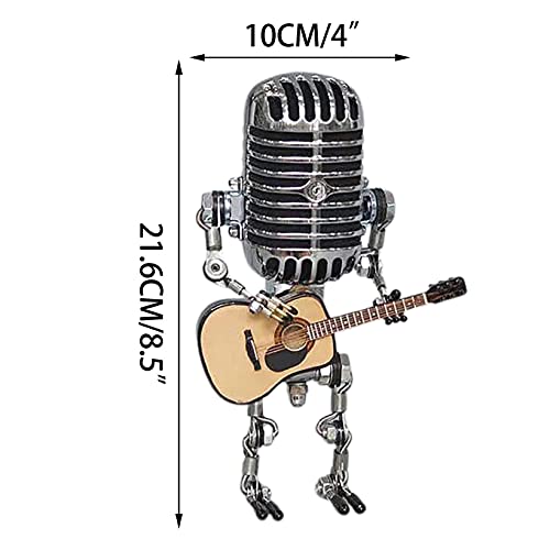 Vintage Microphone Guitar Robot Lamp With Dimmer , Cool Cute Retro Metal Mini Size Night Light Table Lamp Adjustable Brightness For Bedroom Desk Home Decor (Microphone Robot Lamp) #TOP4