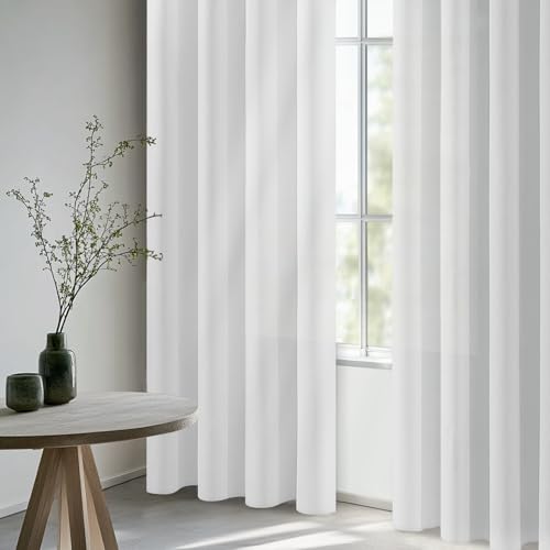 CUTEWIND Vorhänge Weiss mit Ösen Leinenoptik für Wohnzimmer Schlafzimmer, Vorhang Weiß Halbtransparent Leinen Gardinenschals 2er Set, 240 cm Lang, 140 cm Breit, Curtains Bedroom