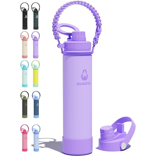 avodvo 24 oz Insulated Water Bottle with 2 Lids (2-in-1 Straw & Spout Lid, Magnetic Lid), Slim Water Bottle with Strap, Stainless Steel Water Bottle for Hiking, Gym, Travel, BPA-Free, Purple avodvo 24 oz Insulated Water Bottle with 2 Lids (2-in-1 Straw & Spout Lid, Magnetic Lid), Slim Water Bottle with Strap, Stainless Steel Water Bottle for Hiking, Gym, Travel, BPA-Free, Purple