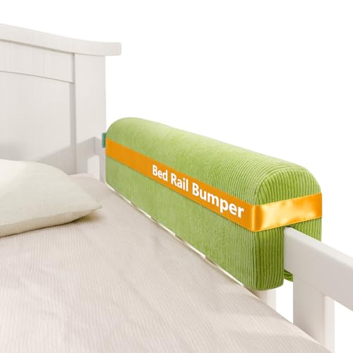 Image of AEOCOO Bed Bumpers for Toddlers, Size 2.3 Ft, Toddler Bed Rail Bumper Protector for Loft Beds & Bunk Beds, Premium Soft Memory Foam Bed Guardrail, Anti-Bump | Fall Prevention, Green