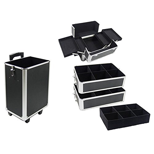 Rolling Makeup Train Case Storage Cosmetic Trolley Makeup Travel Case with Wheels Salon Barber Case Traveling Cart, Rolling Makeup Case on Wheels Professional Cosmetic Organizers for Salon Barber