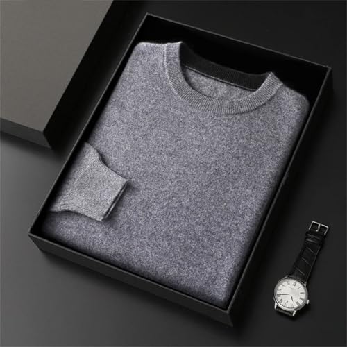 Men's Merino Wool Soft Contrasting Colors Round Neck Loose Long Sleeve Cashmere Sweater 7