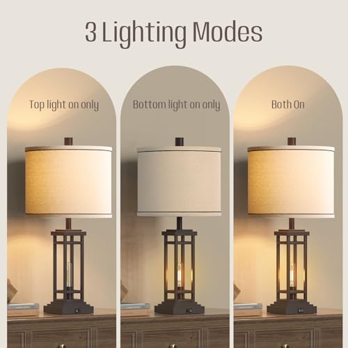 Rottogoon 27.5 Tall Farmhouse Table Lamps With Usb C + Usb A Charge Ports, Rustic Living Room Lamps Set Of 2 thumb #2
