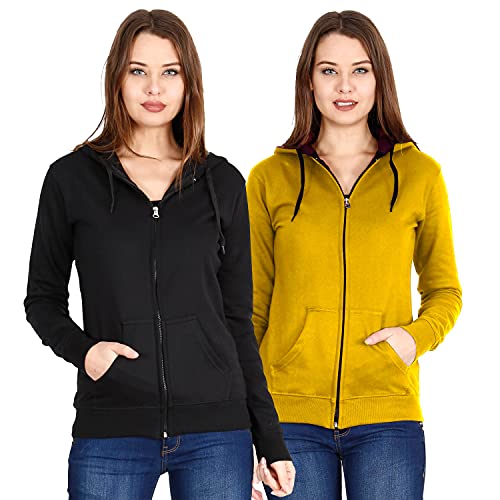 Image of Ideation Women's Cotton Full Zipper Sweatshirt Hoodies with Kangaroo Pocket - (Pack of 2)