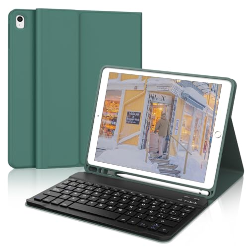 Teclado iPad 9 Generación con funda en español Ñ para iPad 10.2 pulgadas verde oscuro