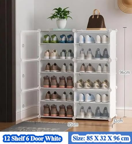 Image of Sunderlook Shoe Rack Plastic for Home- Slipper Stand, Professional Shoe Stand, Chappal Stand, Multipurpose Foldable Standing Comfort Runner Shoe Rack with Door (Off White, 12 Shelf 6 Door)