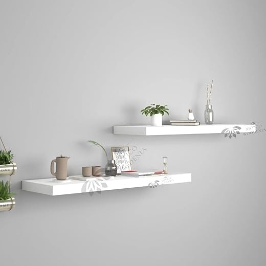 Wooden Floating Wall Shelf Set of 2 Large White