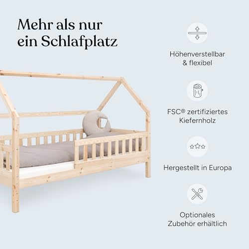 Ehrenkind Hausbett Lille Natur 90x200 mit Rausfallschutz und Bettkasten – Bild 3