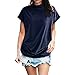 Produktbild iHENGH Damen Top Bluse Bequem Lässig Mode T-Shirt Frühling Sommer Blusen Frauen Rollkragen Kurzarm Baumwolle Solide Casual Top(Marine, XL)