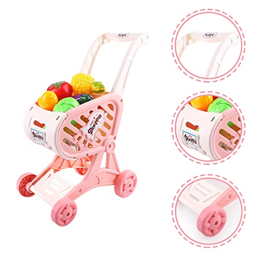 Gadpiparty 1 Set Children Shopping Cart Trolley Play Set With Pretend Play Grocery Food Fruit Vegetables Accessories Supermarket Shopping Cart Toy For Boys Girls Pink #TOP4