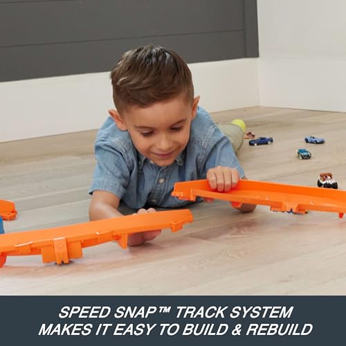 Hot Wheels Toy Car Track Set, Deluxe Building Box with Motorized Booster, 1:64 Scale Vehicle, Speed Snap Track, Boosted Jump Speedway image 2