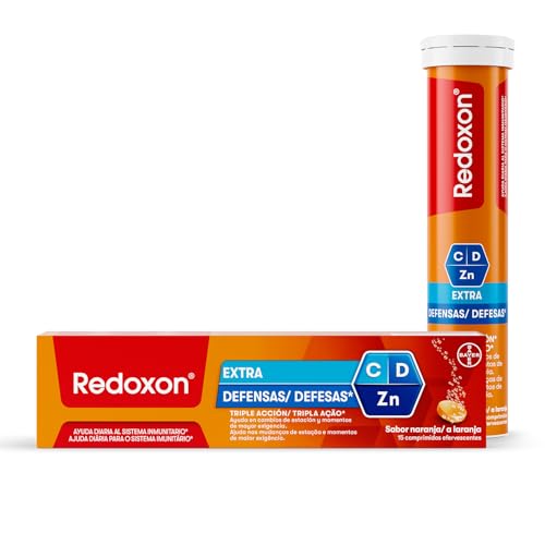 REDOXON Vitamina C Extra Defensas Complemento Alimenticio con Vitamina D y Zinc, Ayuda al Sistema Inmunitario, Sabor Naranja, 15 Comprimidos Efervescentes