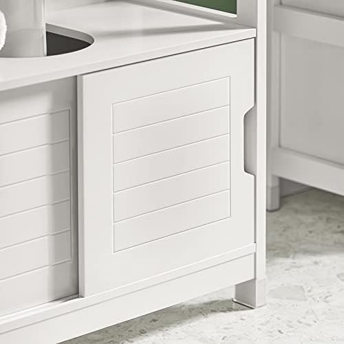 SoBuy FRG128-II-W, White Under Sink Bathroom Storage Cabinet with Double Sliding Doors, Suitable for Pedestal Sinks