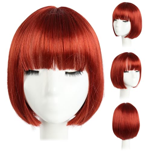 HSPCYGG Comfortable Wigs Maroon Red Short Bob 10 Inch Hair Wigs