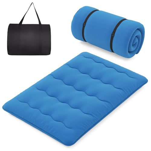 FANTASK Japanische Bodenmatratze, 140 x 200 cm, Futon -Matratze Tatami -Matte, Klappmatratze mit waschbarem Bezug und Tragetasche (Blau)