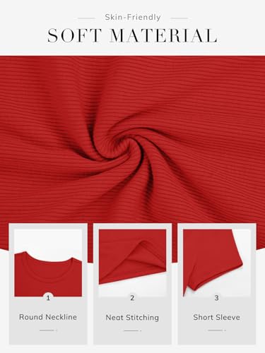 ATHMILE Women Short Sleeve Crewneck Rib Knit Slim Fitted Shirts Summer 2026 Basic Tee Tshirt Tops Underwear Outfits B-red
