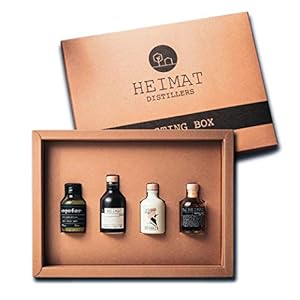 HEIMAT Gin Tasting Set Box (4 x 50ml) Probierset Mini Dry Gin, Barrel Aged Gin, Vogelfrei (alkoholfrei) & Ingefaer…