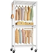 P1C Rolling Metal Closet Rack with Cover, Black, 450LB Load Capacity