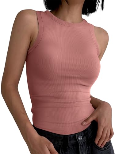 Image of ANRABESS Womens Sleeveless High Neck Tank Tops Fashion Summer Casual Basic Slim Fit Ribbed Racerback Top Shirt Clothes
