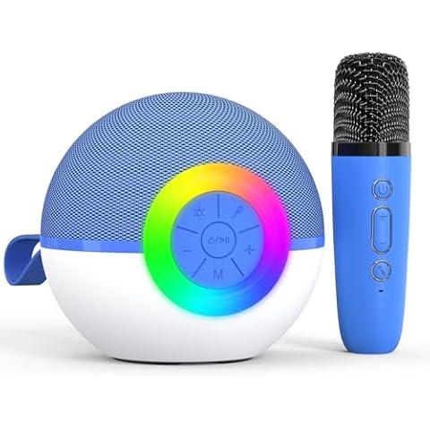 Heroange Karaoke Microphone Machine Toys for Kids Adults, Mini Portable Bluetooth Speaker with Wireless Mic, Christmas Birthday Gifts for Boys Girls Ages 3 4 5 6 7 8 9 10 11 12+ Year (Blue) Cover