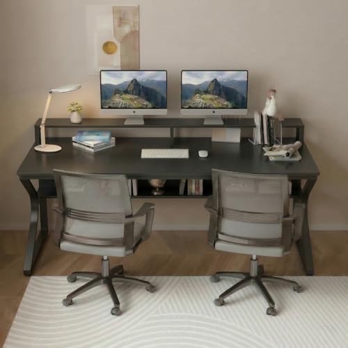 Image of TEKAVO Qri Computer Table for Home Pc | Office Table for Home | Lower Shelf & Moniter Riser, Laptop Table, Worktable, Study Table, Workstation | Black Wood, Metal, (150 Cm x 60 Cm) - DIY