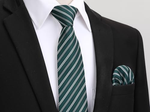 Image of HISDERN Mens Striped Ties Classic Silk Woven Tie and Pocket Square Set Formal Business Necktie Handkerchief for Wedding