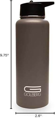 Miniatura 3 de Golberg - Botella de agua con tapa superior abatible y pajilla, color negro, rosa, gris, verde, ideal para senderismo y ciclismo, 40 onzas