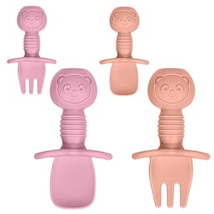 Vicloon Babylöffel & Gabel Set, 4 Stück, Rosa/Orange