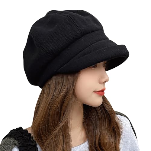 Genérico Women Newsboy Cap Visor Beret Hats Soft Panels Vintage Cabbie Hat Cap For Women Girls Gorro Plana (Black, M)