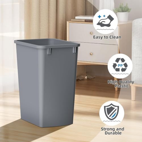 Image of ROOMTEC 35QT Kitchen Trash Can,Lightweight and Sturdy Slim Trash Can,2 Pack | 9-Gallons Plastic Trash Can, Wastebaskets for Office, Workspace, Kitchen, Bathroom, Easy to Clean, Wide-open Top Design,Grey