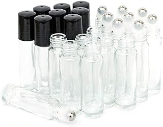 10ml Roller Bottles 24Pack Amber Thick Glass Essential Oil Roller Bottles Stainless Steel Roller Ball with 2 Droppers