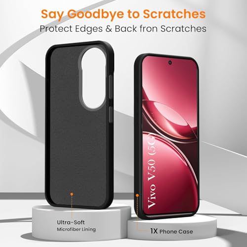 Image of Jkobi Back Cover Case for Vivo V50 | Vivo V50e (Textured Grip Design | Micro-Fiber Cloth Inside | Slim and Light Weight | Soft Touch and Feel | Black)