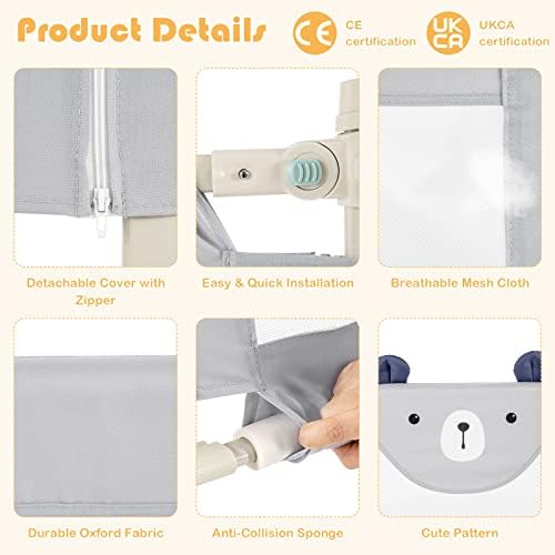 GYMAX Baby Bed Guard, Mesh Bedside Guardrail with Double Safety Lock, Universal Toddlers Swing Down Bed Rail for Twin, Double, Full Size Queen and King Bed (175 x 25 x 73 - 101cm)