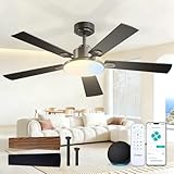 Amico Ceiling Fans with Lights, 52 inch Smart Ceiling Fan with Remote/APP/Alexa Control, Downrod Mount, Reversible DC Motor, 5 Blades, 6 Speeds, 3CCT, Dimmable, Noiseless, Bedroom, Living Room, Black