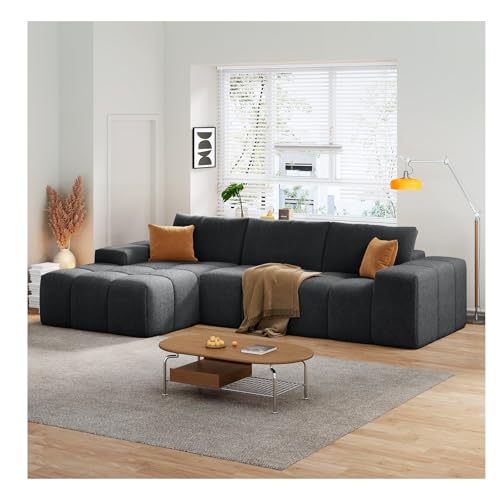 L-Shaped Modular Sofa with Cushions and Soft Fabric