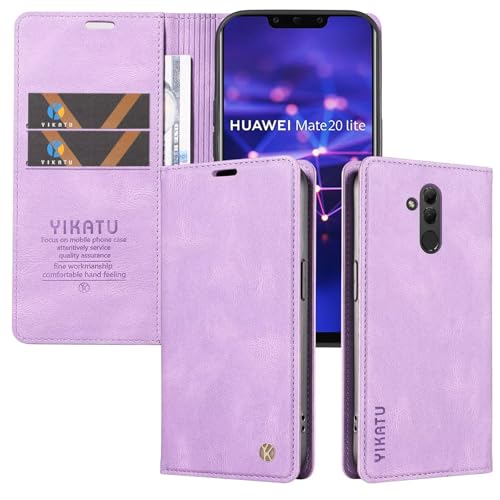 Funda Compatible con Huawei Mate 20 Lite Libro Fundas con Tapa Móvil Cuero Carcasa Magnética Tarjetero Protector Antigolpes Case/Ranuras Billetes/Acceso a Botones -Morado