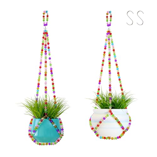 17''๏ผ2 Pack Macrame Plant Hanger, Handmade Glass Bead Plant Hanger Colorful Decorative Bohemian Hanging Planter Holder for Indoor and Outdoor Home Garden Decor. Includes Two Hooks. 17''๏ผ2 Pack Macrame Plant Hanger, Handmade Glass Bead Plant Hanger Colorful Decorative Bohemian Hanging Planter Holder for Indoor and Outdoor Home Garden Decor. Includes Two Hooks.