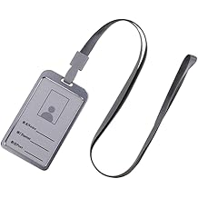 Aluminum Alloy Badge Holder with Lanyard - Durable Vertical Work ID Card Sleeve for Employee Factory Chest BadgeSilver