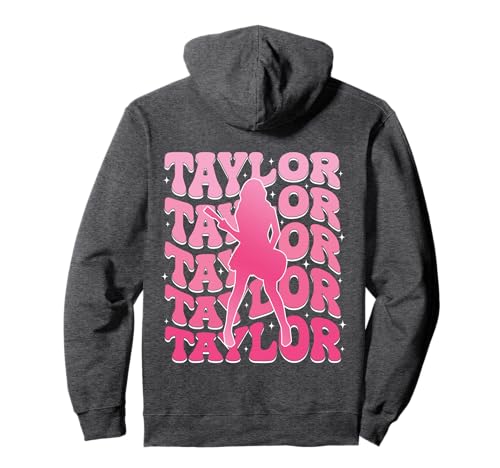 Girl Retro Taylor First Name Personalized Groovy 80's Pink Pullover Hoodie