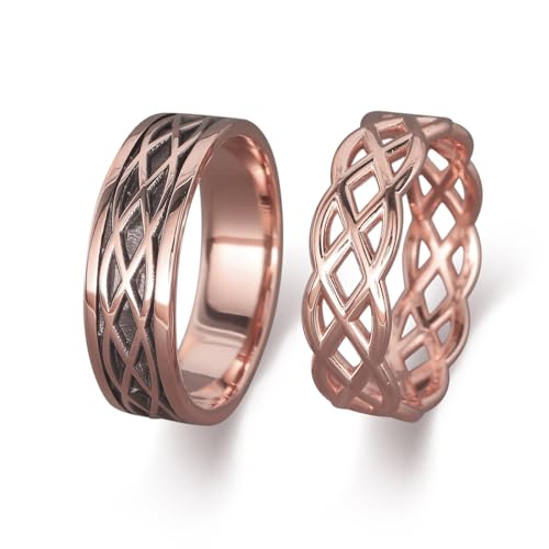 10K 14K 18K Solid Gold Celtic Couple Ring Set - 925 Sterling Silver Eternity Couple Wedding Rings Set - Anniversary Engagement Matching Bands Gift for Women and Men - Free Engraving2